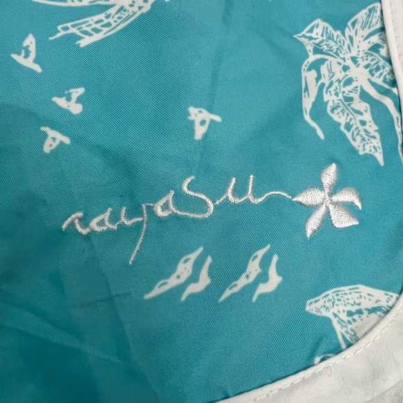 Raya Sun Turquoise and White Nautical Tropical Women Swim Shorts Size L - Picture 4 of 14